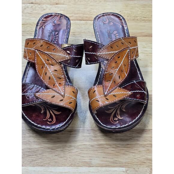 Spring Step Sandals Womens 6 Azalea Leather Leaf Cut Wedge Slip On EU 36 NWOB - Picture 3 of 7